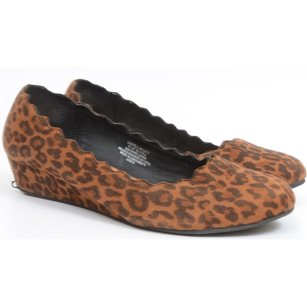 Comfortview Size 11 WIDE Leopard Print Scalloped Wedge Pump Fabric Slip-On